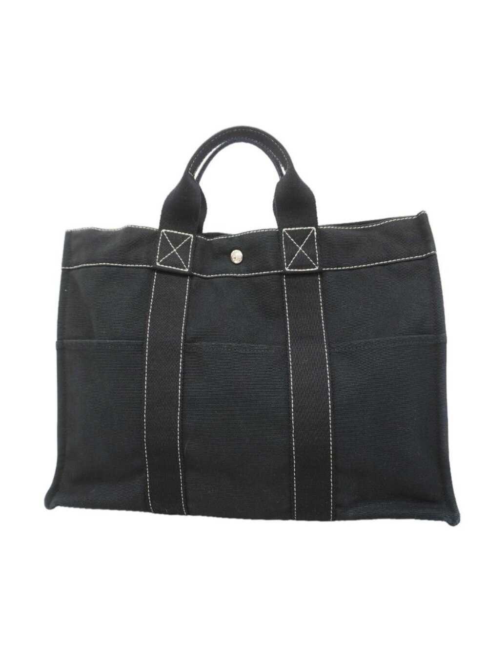 Hermes Tote Bag Deauville MM Canvas Black Silver